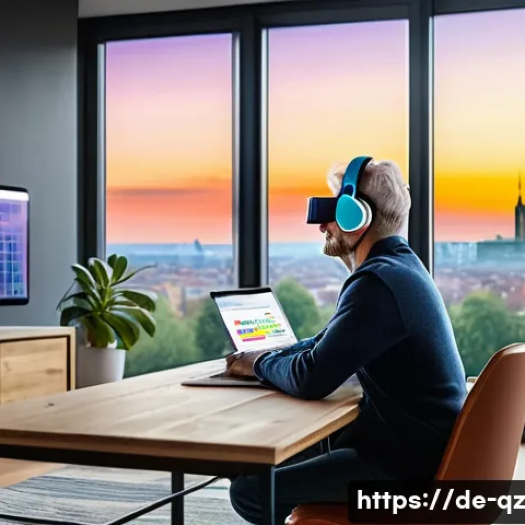 인지능력 증강을 위한 새로운 패러다임 - A modern German living room scene showing a middle-aged professional wearing a sleek EEG headset, si...