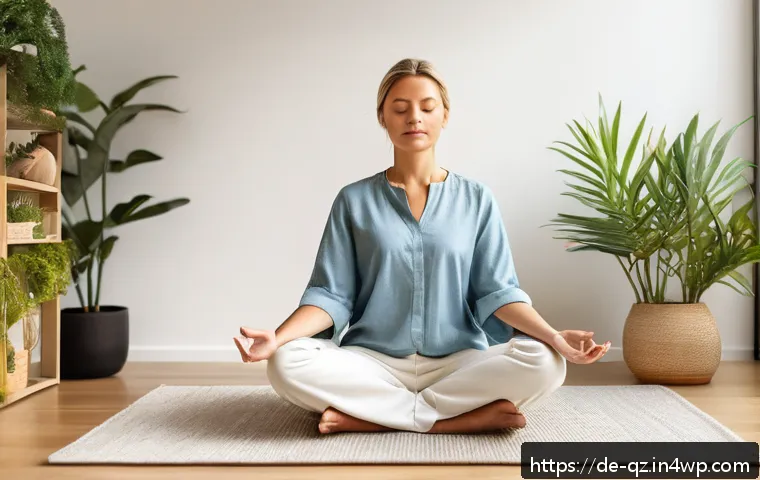 인지능력 증강을 위한 연구 사례 - A detailed, realistic illustration of an adult German woman practicing meditation in a serene, moder...